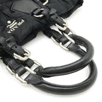 Prada Logo Tote Shoulder Bag Nylon Leather Nero Black Silver — view 4