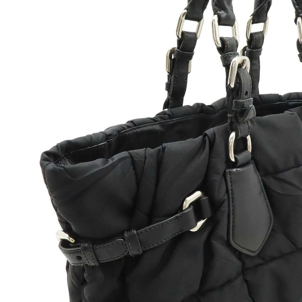 Prada Logo Tote Shoulder Bag Nylon Leather Nero Black Silver — view 7