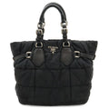 Prada Logo Tote Shoulder Bag Nylon Leather Nero Black Silver