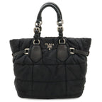 Prada Logo Tote Shoulder Bag Nylon Leather Nero Black Silver