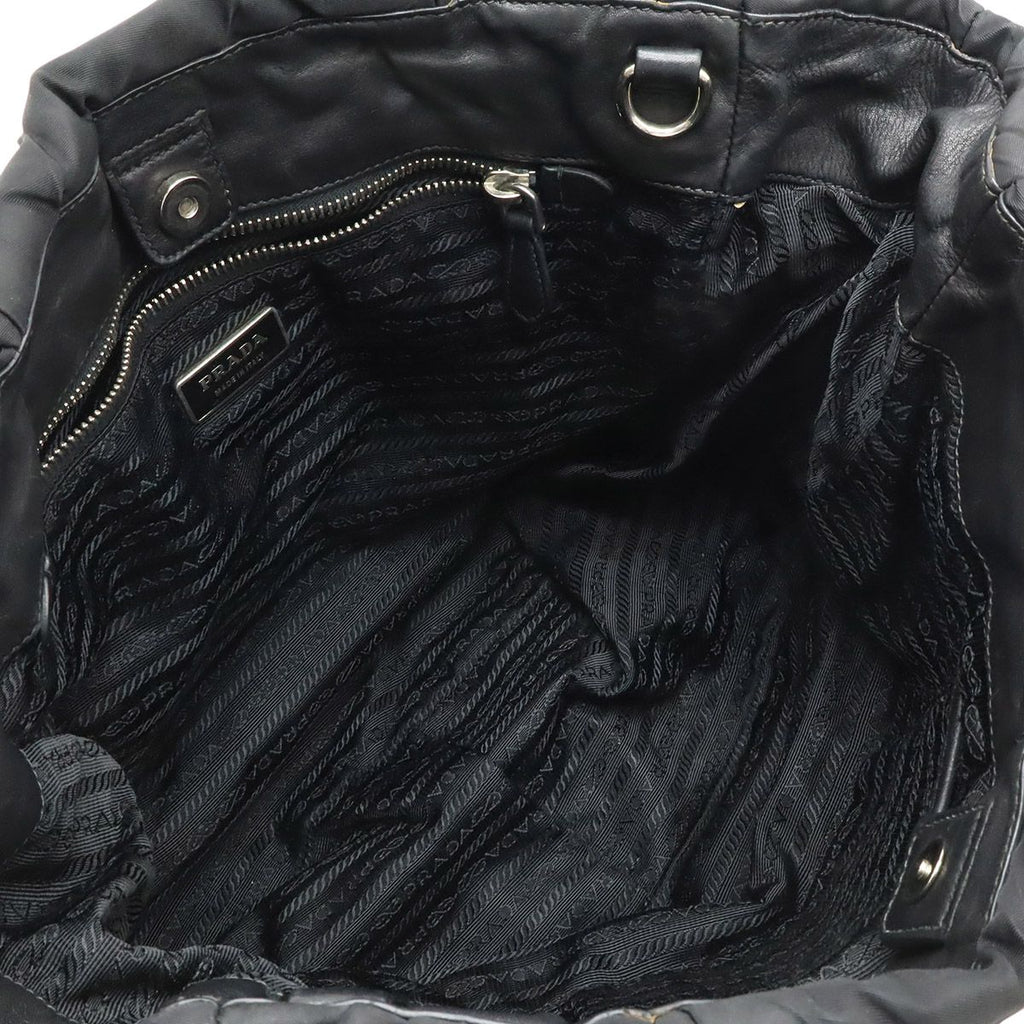 Prada Logo Tote Shoulder Bag Nylon Leather Nero Black Silver — view 5