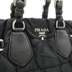 Prada Logo Tote Shoulder Bag Nylon Leather Nero Black Silver — view 8