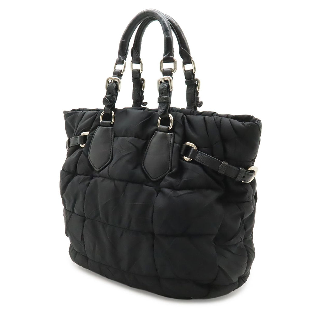 Prada Logo Tote Shoulder Bag Nylon Leather Nero Black Silver — view 2