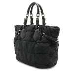 Prada Logo Tote Shoulder Bag Nylon Leather Nero Black Silver — view 2