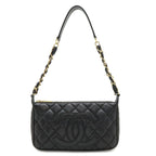 Chanel Quilted CC Logo Chain Shoulder Bag Caviar Leather Black Gold