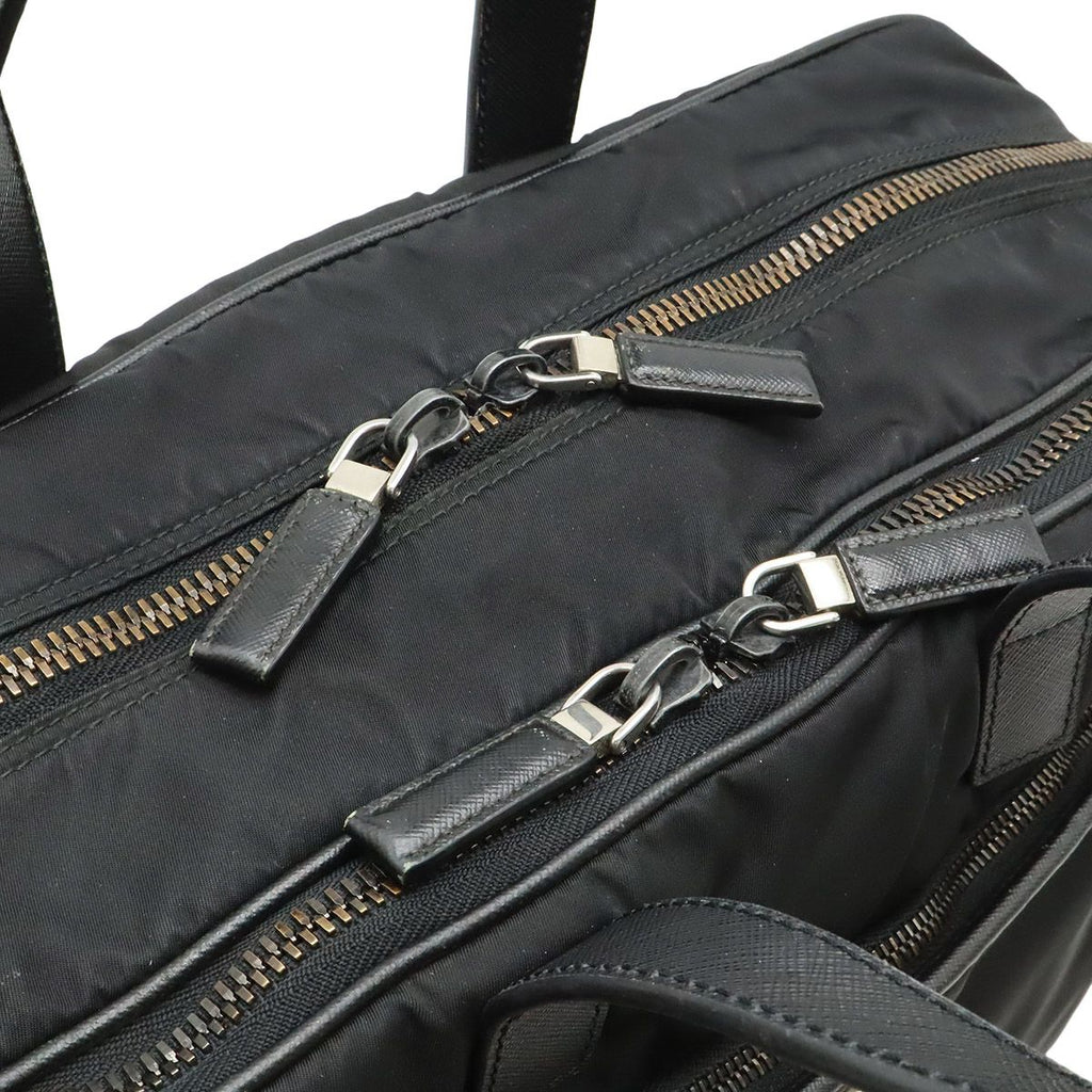 Prada Triangle Logo Business Briefcase Document Purse Nylon Nero Black Silver — view 5