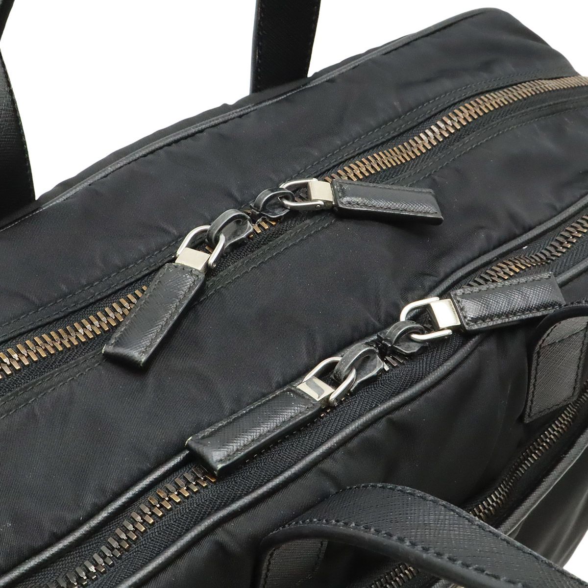 Prada Triangle Logo Business Briefcase Document Purse Nylon Nero Black Silver — view 5