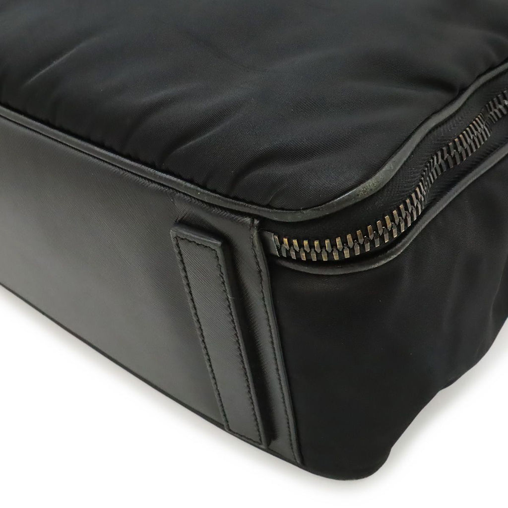 Prada Triangle Logo Business Briefcase Document Purse Nylon Nero Black Silver — view 3