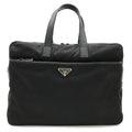 Prada Triangle Logo Business Briefcase Document Purse Nylon Nero Black Silver