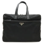 Prada Triangle Logo Business Briefcase Document Purse Nylon Nero Black Silver