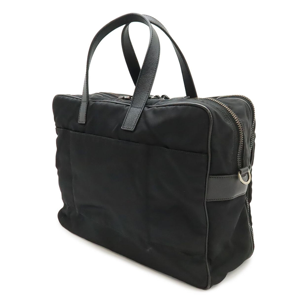 Prada Triangle Logo Business Briefcase Document Purse Nylon Nero Black Silver — view 2