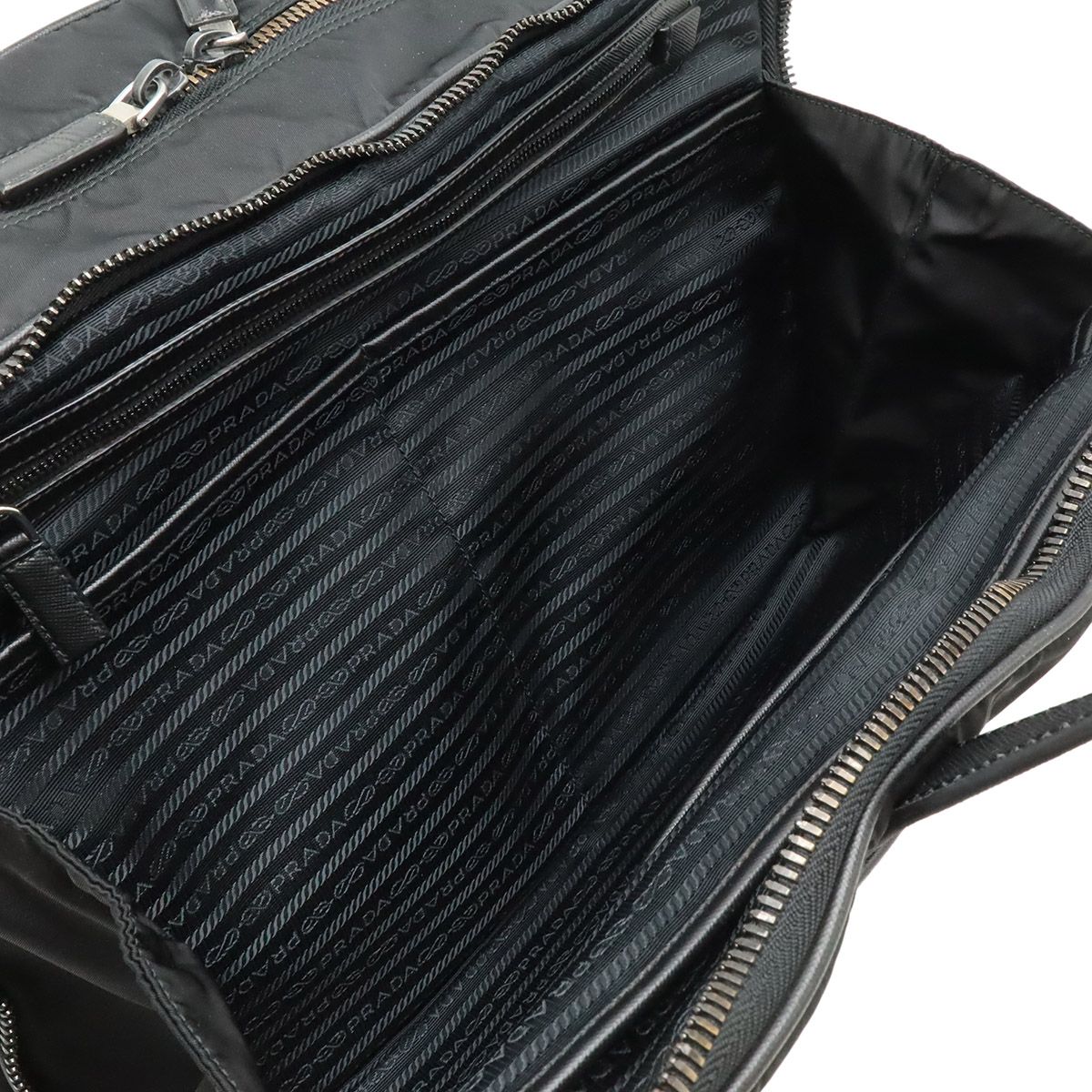 Prada Triangle Logo Business Briefcase Document Purse Nylon Nero Black Silver — view 6