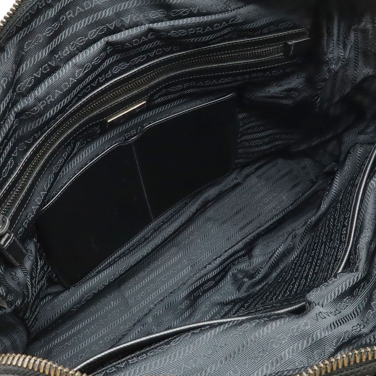 Prada Triangle Logo Business Briefcase Document Purse Nylon Nero Black Silver — view 7