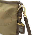 Prada Logo Jacquard Shoulder Bag Crossbody 2-Way Clutch Canvas Leather Khaki — view 4