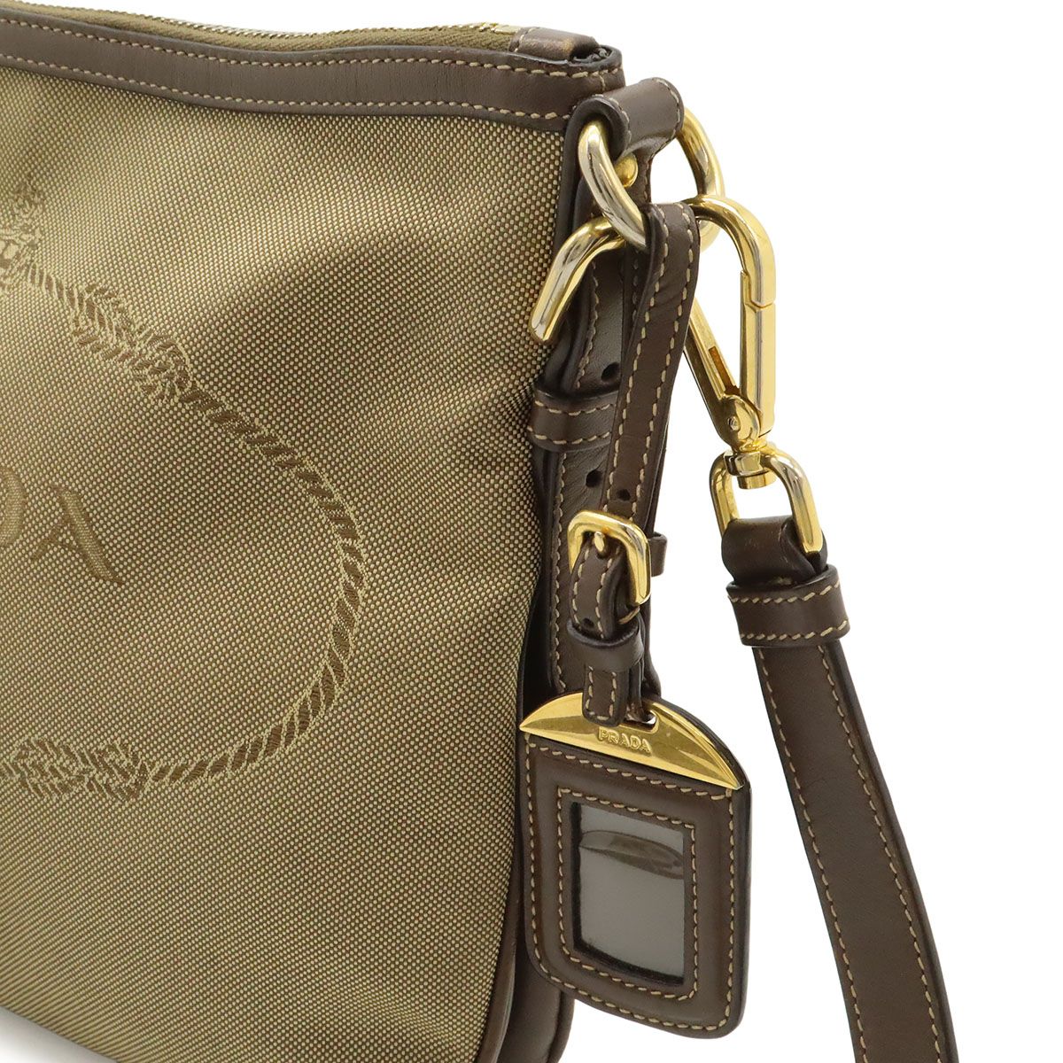 Prada Logo Jacquard Shoulder Bag Crossbody 2-Way Clutch Canvas Leather Khaki — view 4