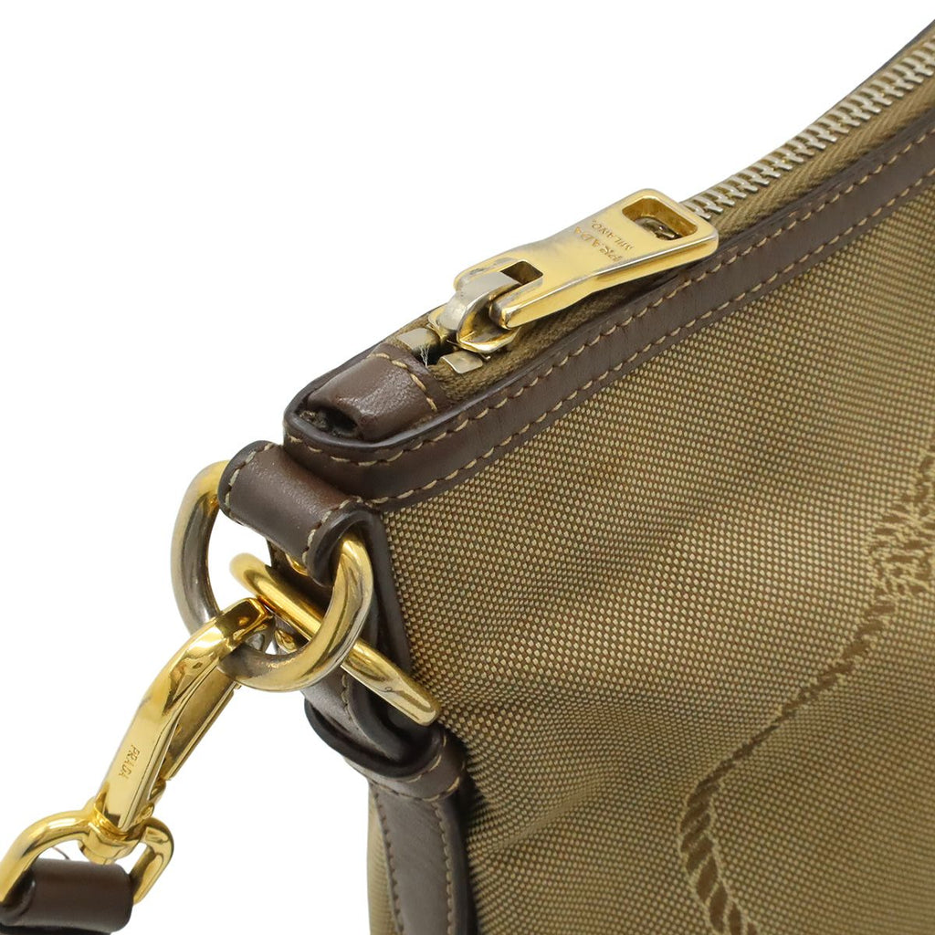 Prada Logo Jacquard Shoulder Bag Crossbody 2-Way Clutch Canvas Leather Khaki — view 6