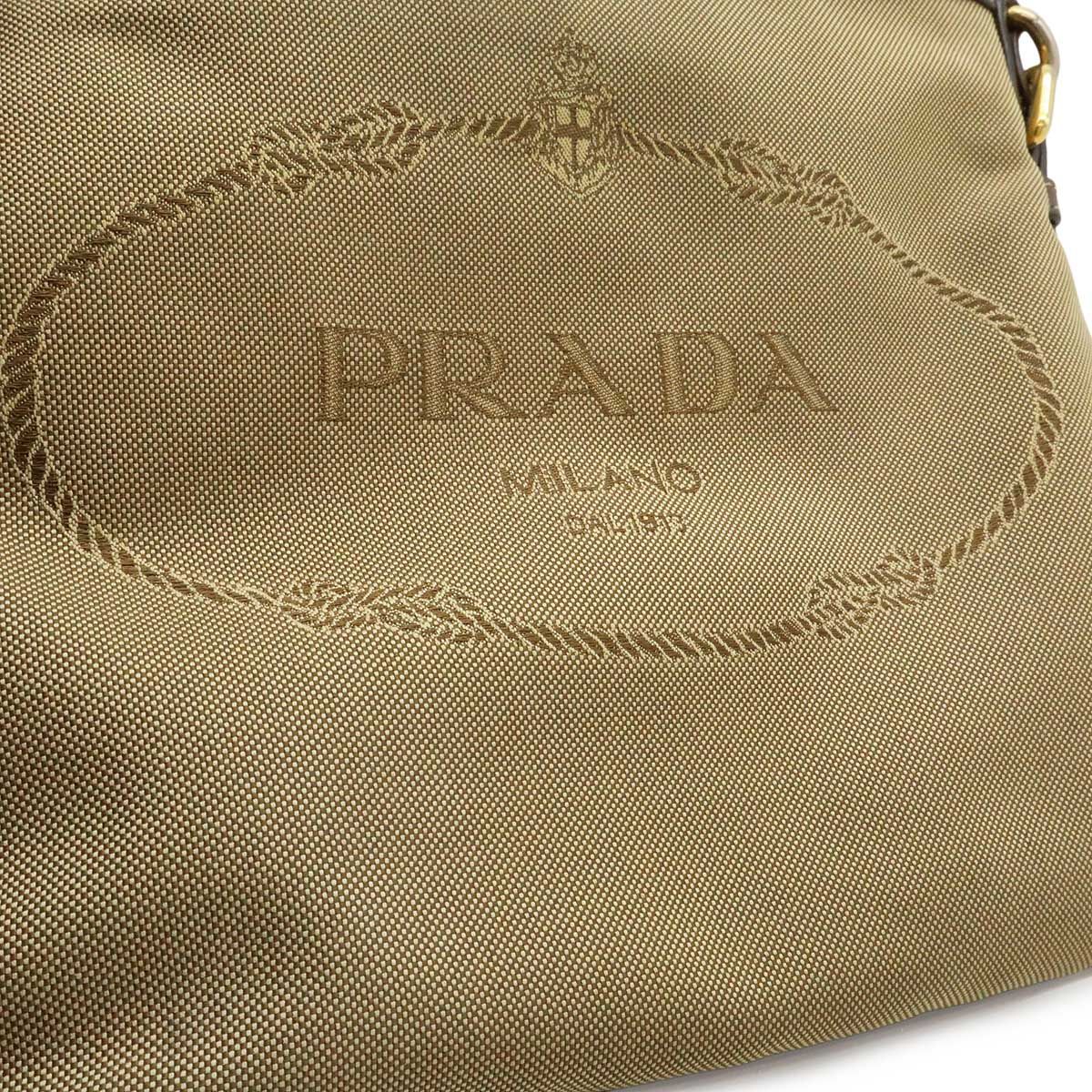 Prada Logo Jacquard Shoulder Bag Crossbody 2-Way Clutch Canvas Leather Khaki — view 9