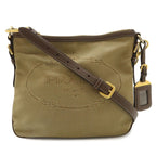 Prada Logo Jacquard Shoulder Bag Crossbody 2-Way Clutch Canvas Leather Khaki