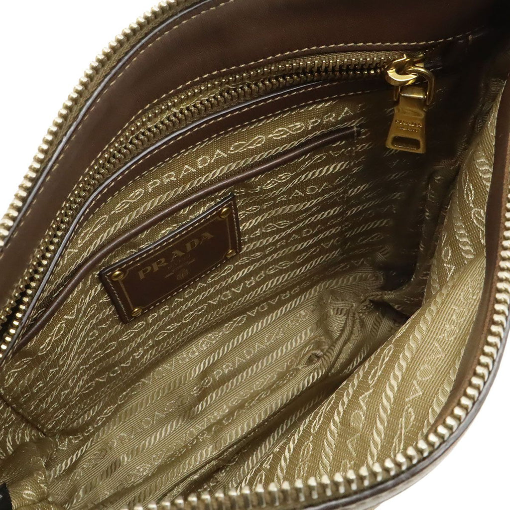Prada Logo Jacquard Shoulder Bag Crossbody 2-Way Clutch Canvas Leather Khaki — view 7
