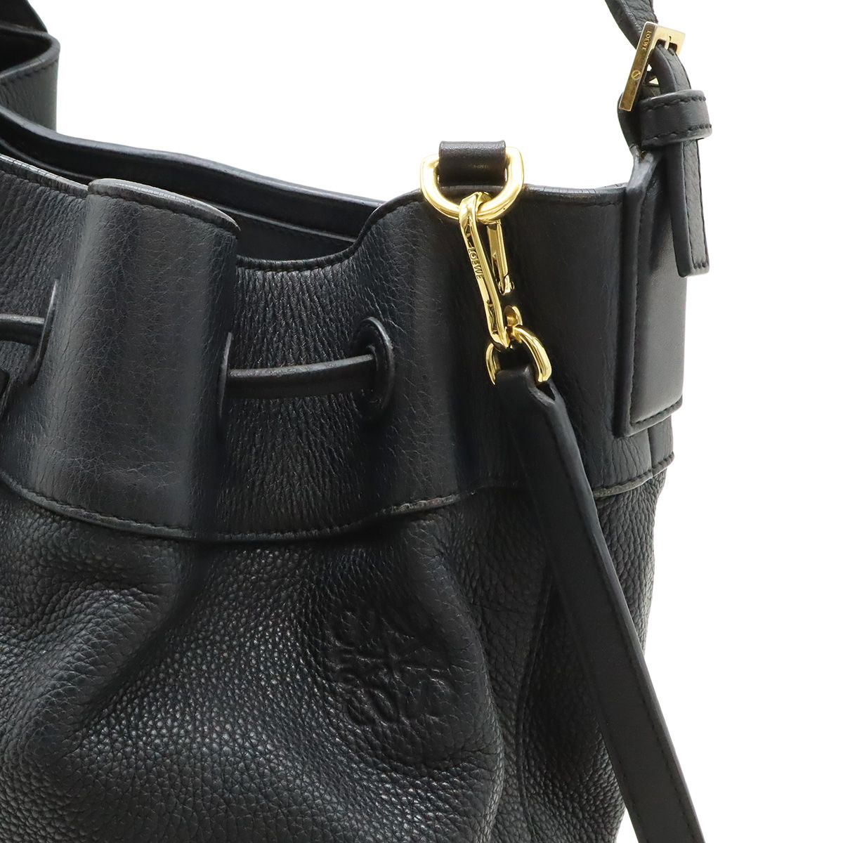 Loewe Midnight Bucket Shoulder Bag 2-Way Drawstring Leather Black Gold — view 5