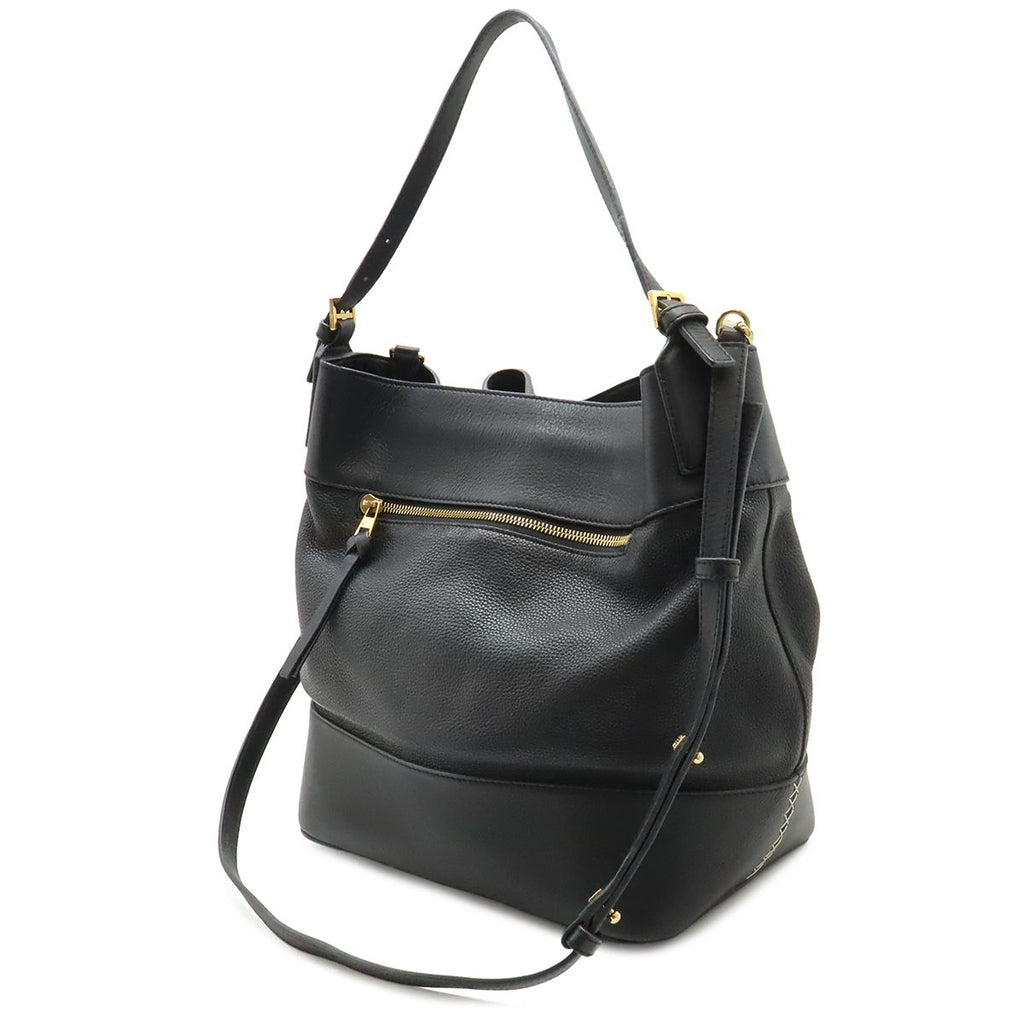 Loewe Midnight Bucket Shoulder Bag 2-Way Drawstring Leather Black Gold — view 2