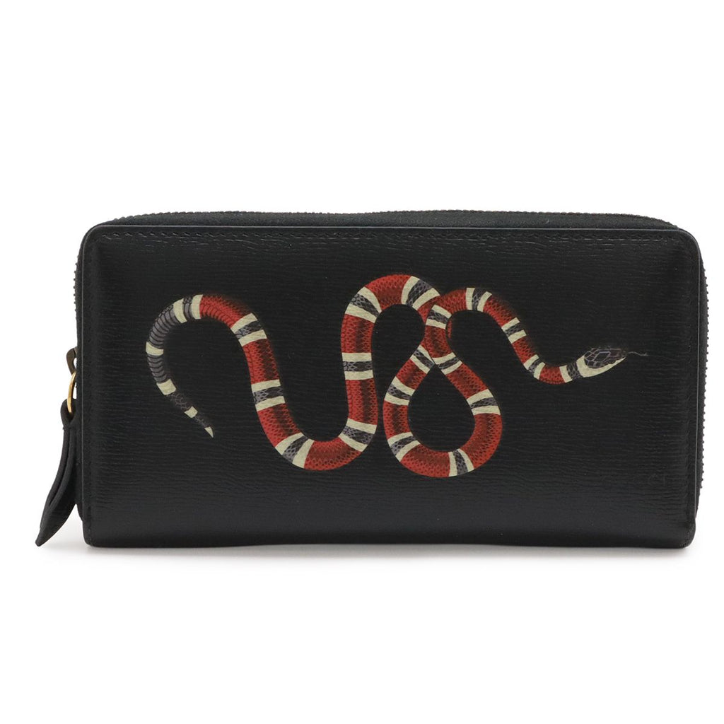 Gucci Zip Around Wallet Snake Coating Leather Black