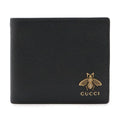 Gucci Animalier Metal Bee Bifold Wallet Leather Black Gold