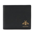 Gucci Animalier Metal Bee Bifold Wallet Leather Black Gold