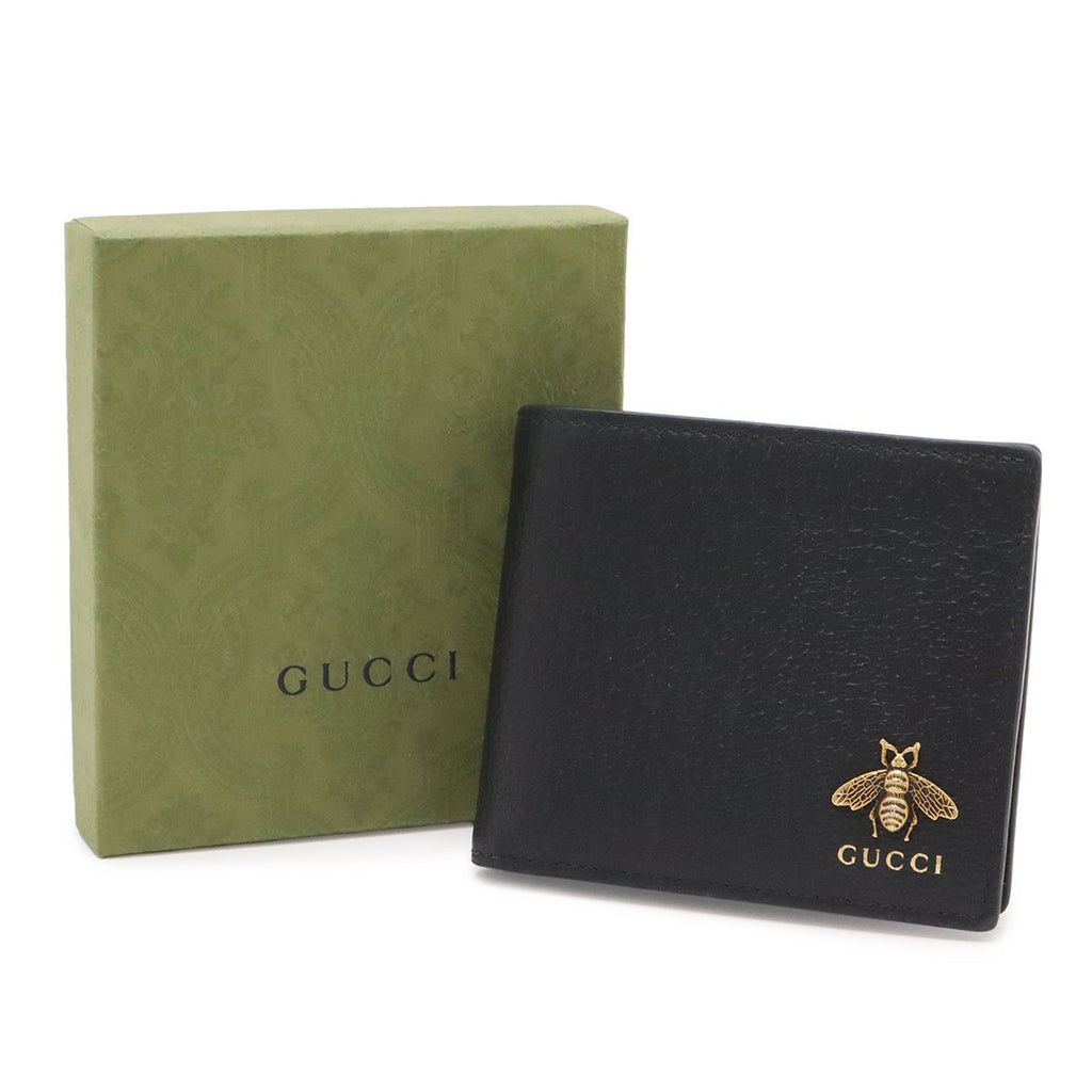Gucci Animalier Metal Bee Bifold Wallet Leather Black Gold — view 9