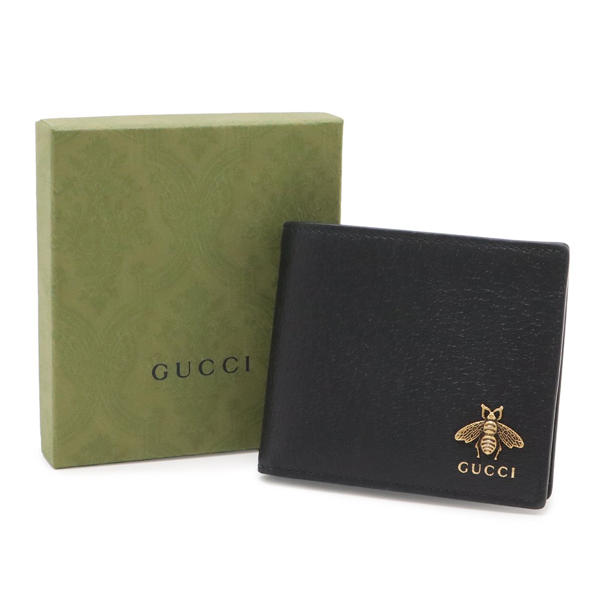 Gucci Animalier Metal Bee Bifold Wallet Leather Black Gold — view 9