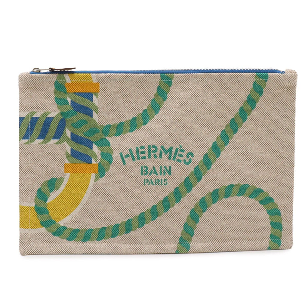 Hermes Kanoe Yachting GM Flat Pouch Makeup Cosmetic Case Clutch Cotton Vitamin