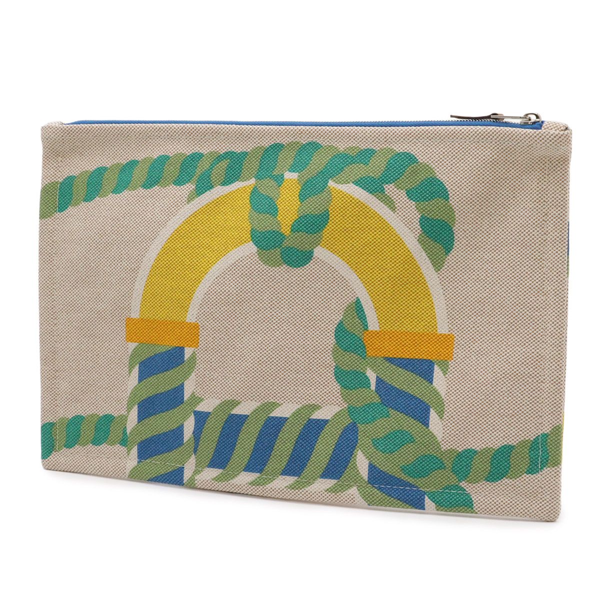 Hermes Kanoe Yachting GM Flat Pouch Makeup Cosmetic Case Clutch Cotton Vitamin — view 2
