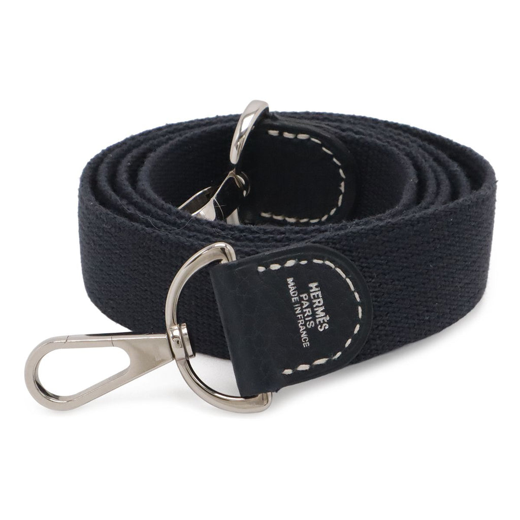 Hermes Garden Party Shoulder Strap Only Canvas Leather Navy Silver