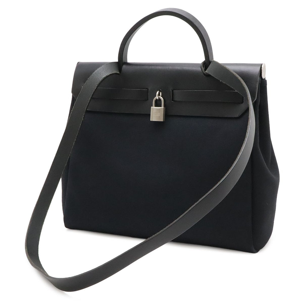 Hermes Herbag a Dos PM Backpack 2-Way Handbag Toile Officier Leather Black — view 2