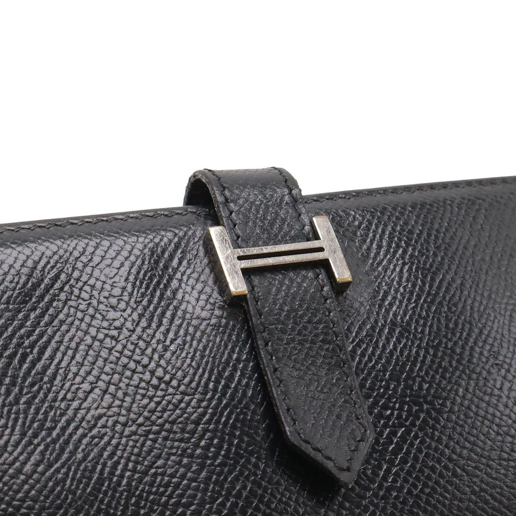 Hermes Bearn Dupri Trifold Wallet Courchevel Leather Black Silver — view 4