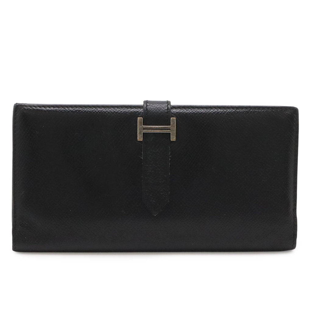 Hermes Bearn Dupri Trifold Wallet Courchevel Leather Black Silver