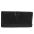 Hermes Bearn Dupri Trifold Wallet Courchevel Leather Black Silver