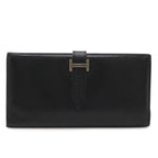 Hermes Bearn Dupri Trifold Wallet Courchevel Leather Black Silver
