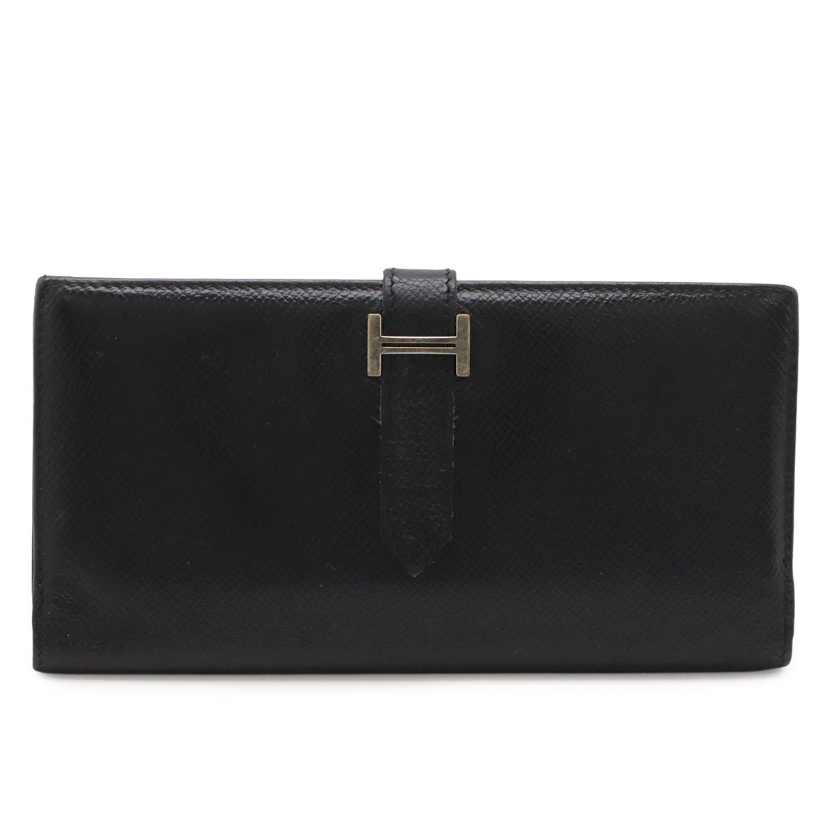 Hermes Bearn Dupri Trifold Wallet Courchevel Leather Black Silver