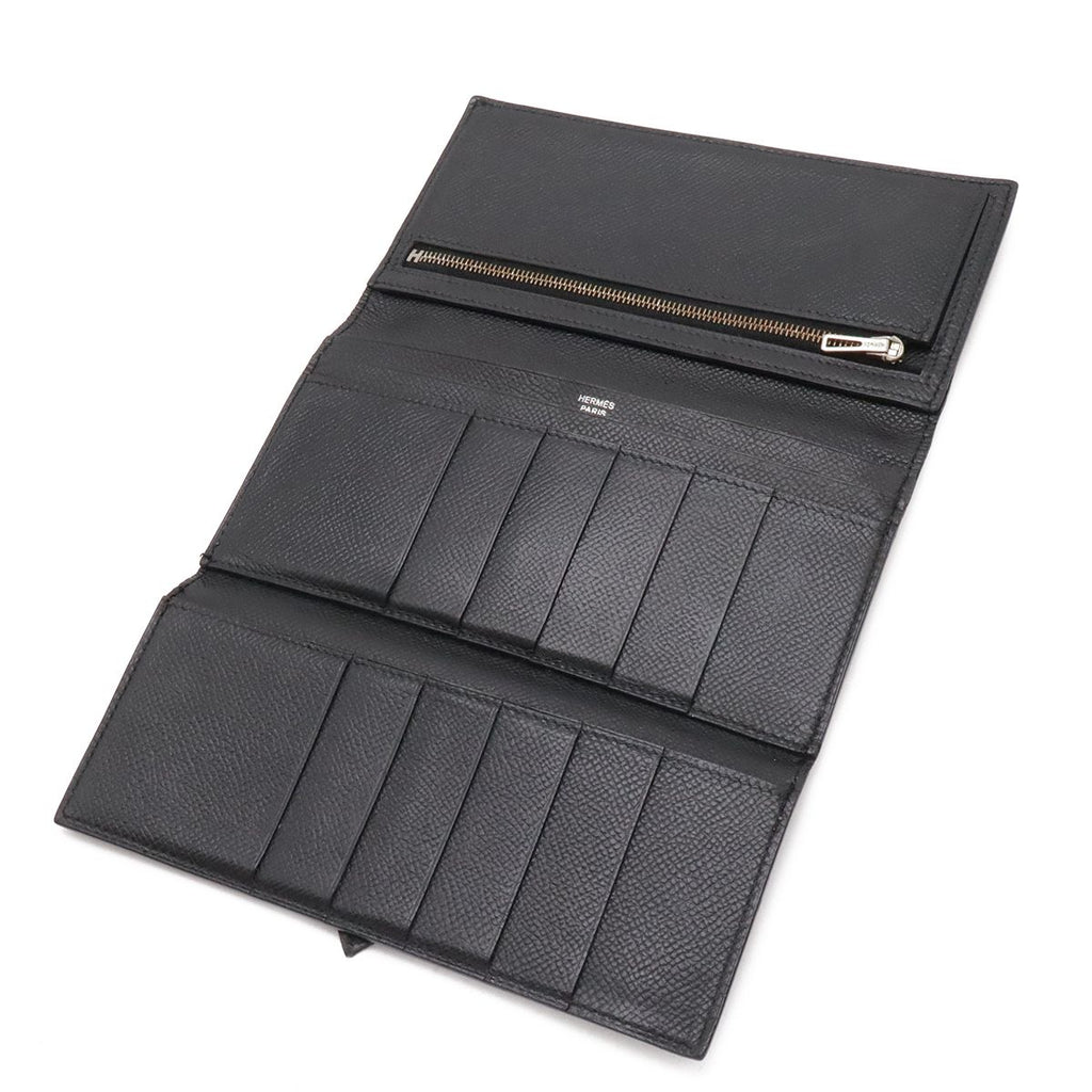 Hermes Bearn Dupri Trifold Wallet Courchevel Leather Black Silver — view 6
