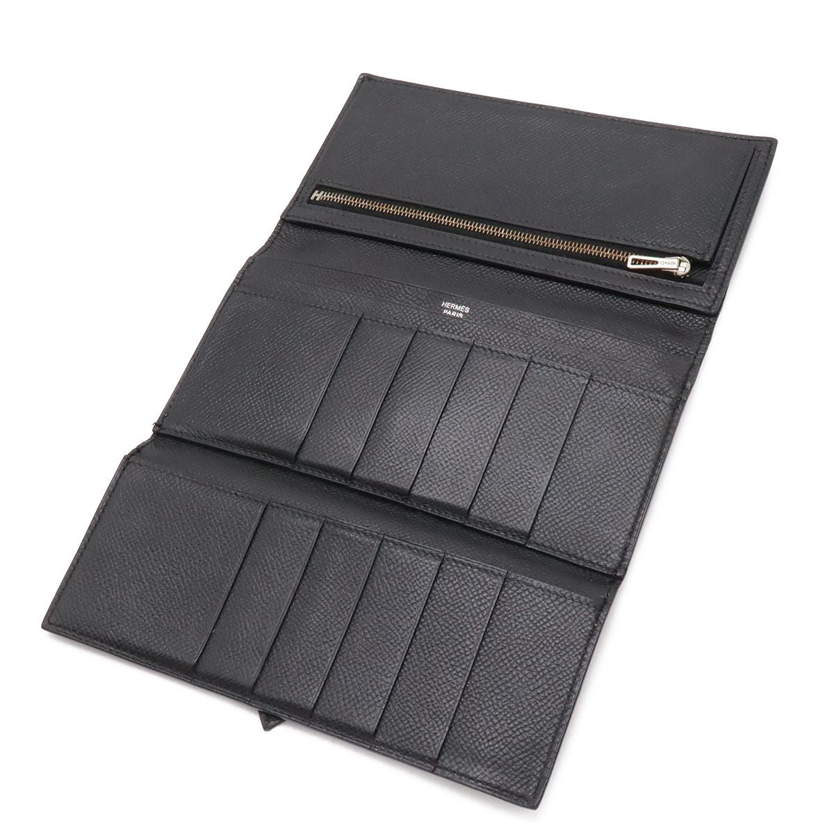 Hermes Bearn Dupri Trifold Wallet Courchevel Leather Black Silver — view 6
