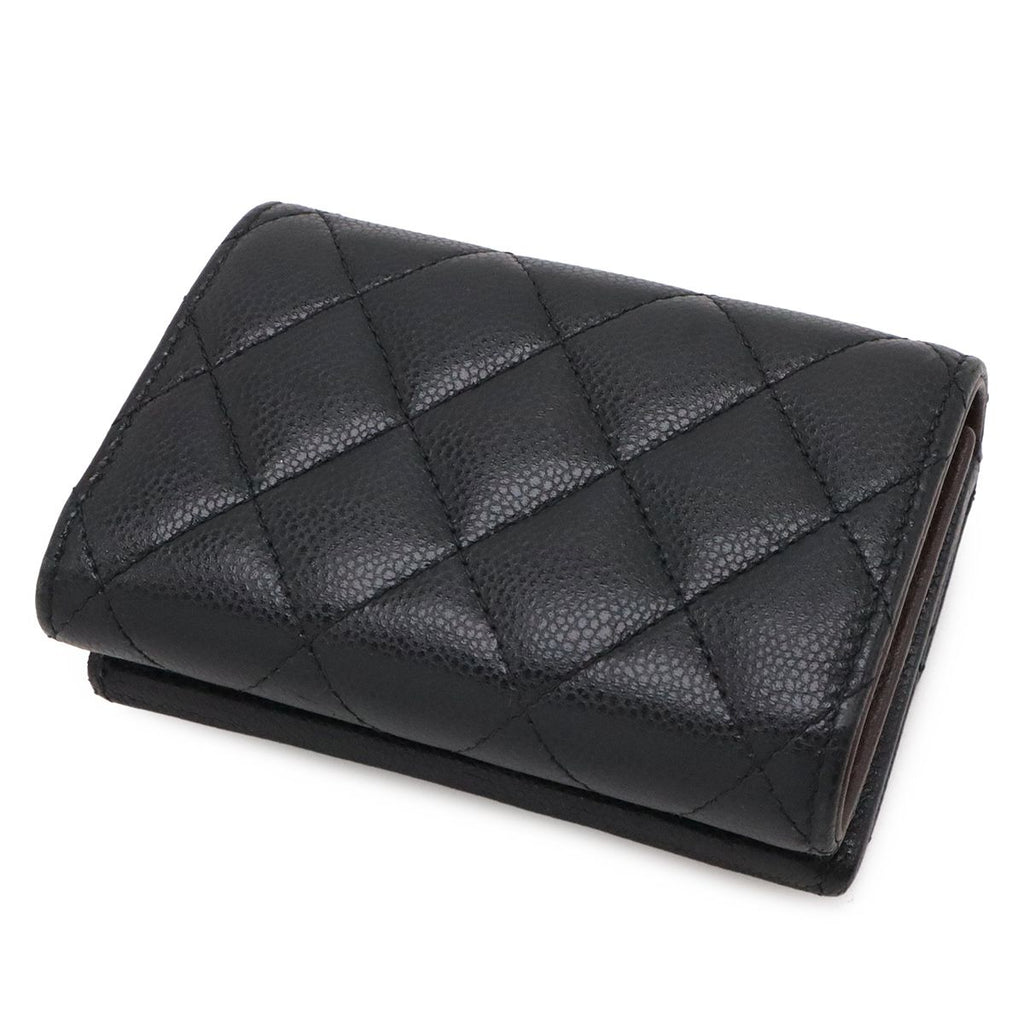 Chanel Classic Small Flap Wallet Quilted CC Logo Trifold Caviar Leather Black — view 2
