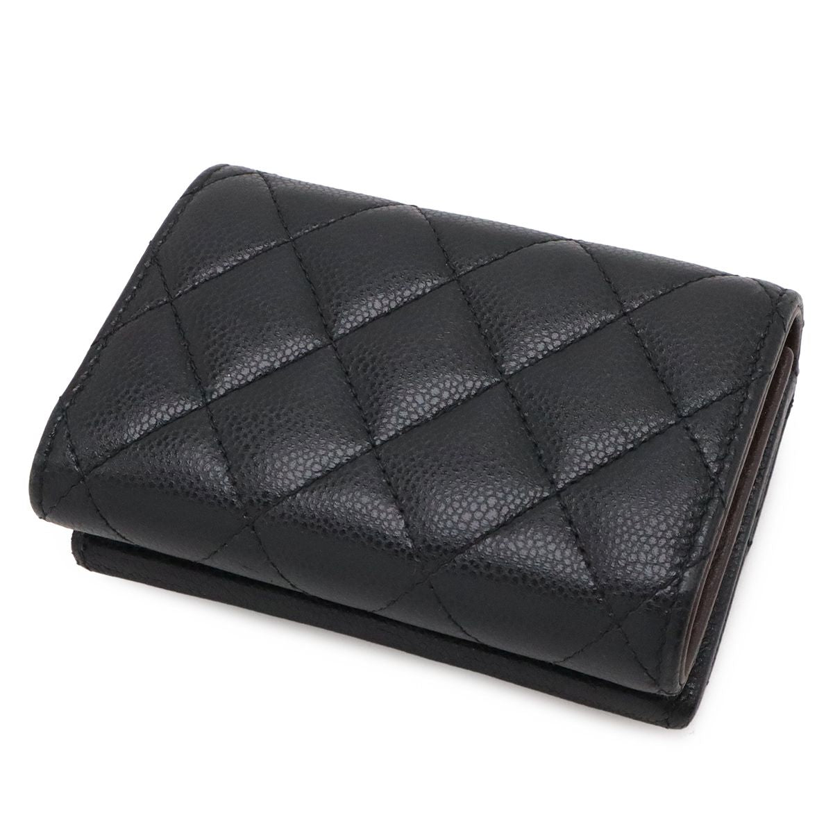 Chanel Classic Small Flap Wallet Quilted CC Logo Trifold Caviar Leather Black — view 2