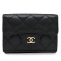 Chanel Classic Small Flap Wallet Quilted CC Logo Trifold Caviar Leather Black
