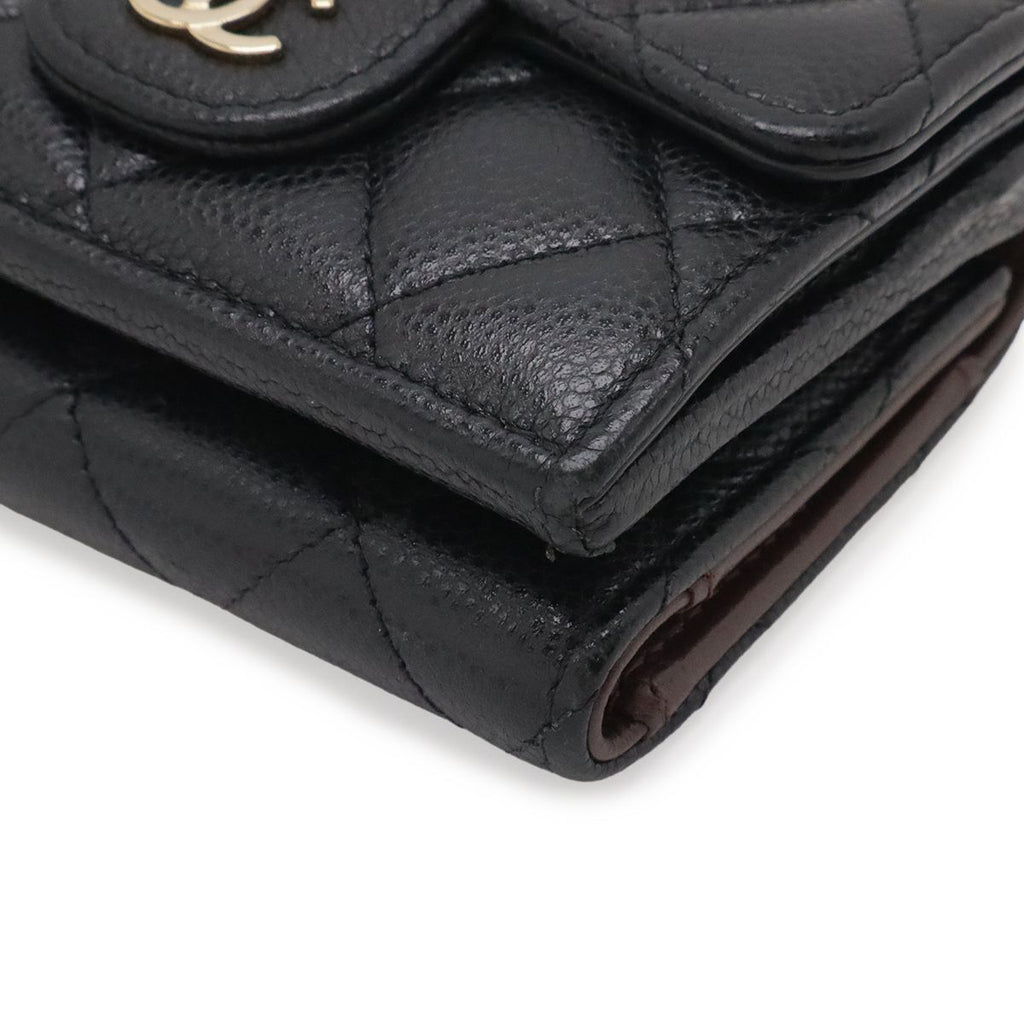 Chanel Classic Small Flap Wallet Quilted CC Logo Trifold Caviar Leather Black — view 3