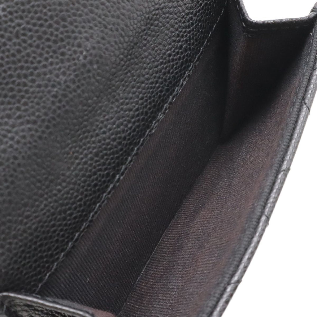 Chanel Classic Small Flap Wallet Quilted CC Logo Trifold Caviar Leather Black — view 7