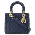 Dior Cannage 2-Way Shoulder Bag Leather Navy Gold