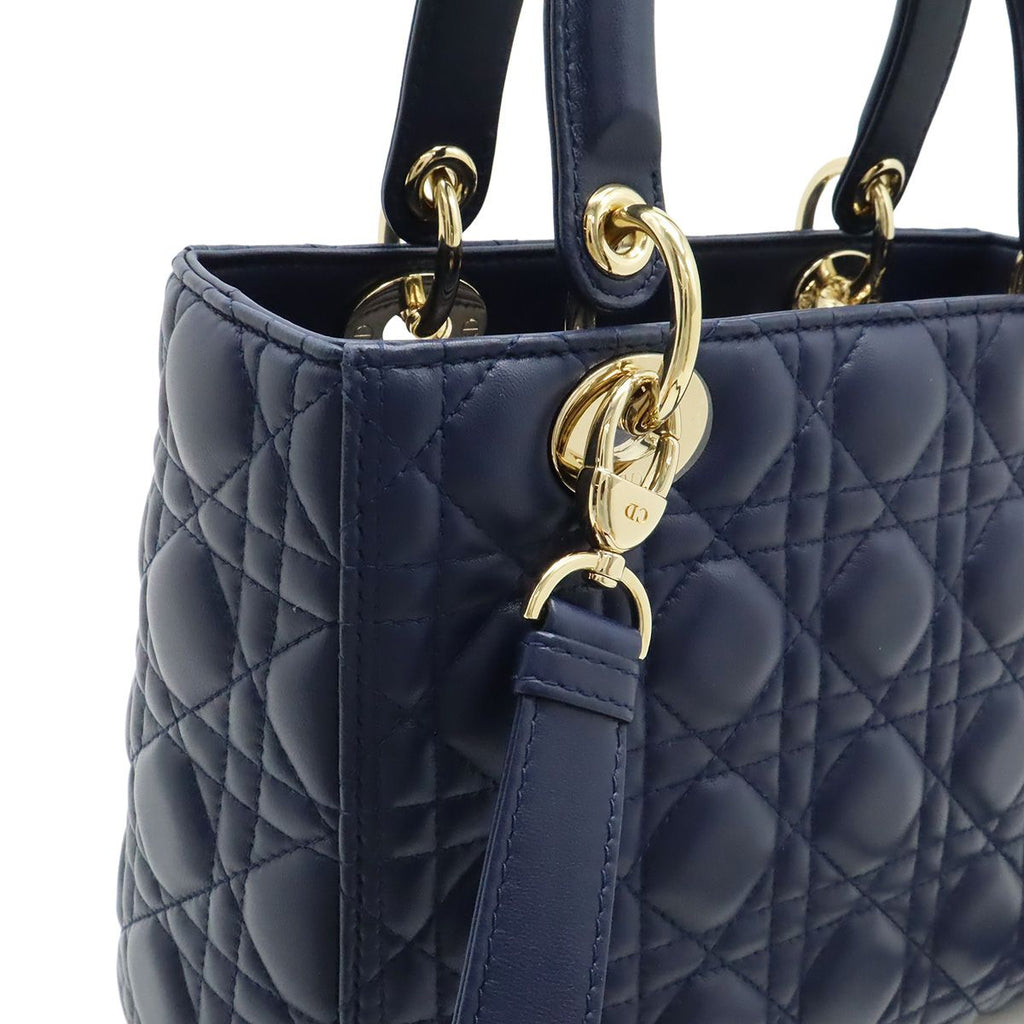 Dior Cannage 2-Way Shoulder Bag Leather Navy Gold — view 7