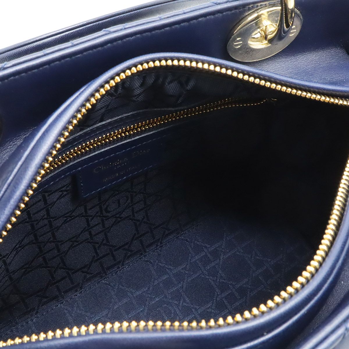 Dior Cannage 2-Way Shoulder Bag Leather Navy Gold — view 6