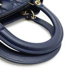 Dior Cannage 2-Way Shoulder Bag Leather Navy Gold — view 4